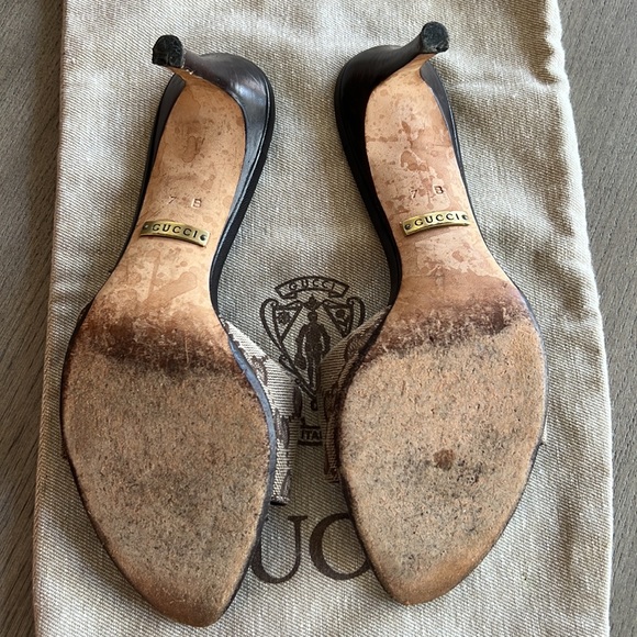Vintage Gucci Brown Heeled Slides - Picture 3 of 7